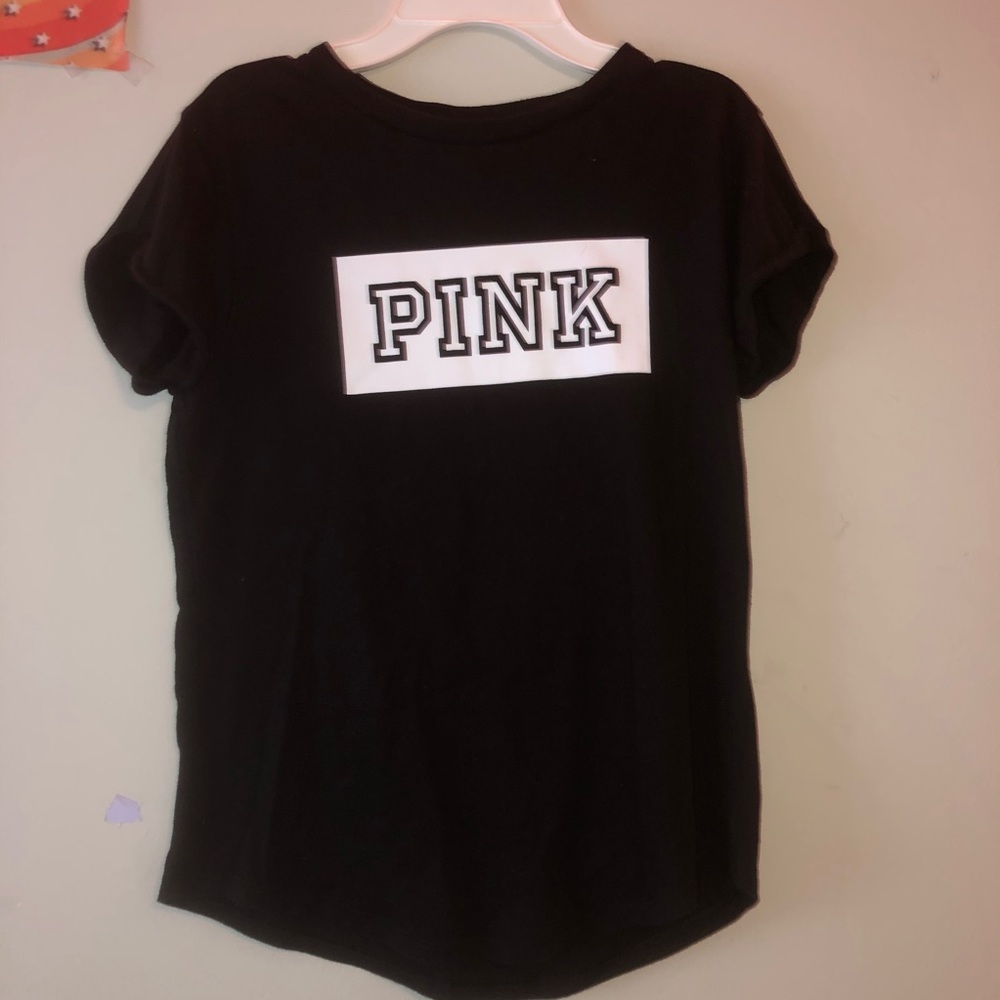 PINK, black cotton T-shirt